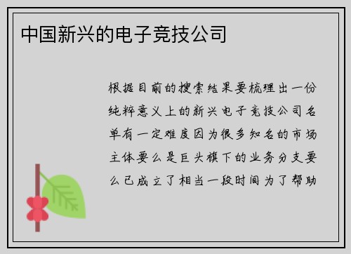 中国新兴的电子竞技公司