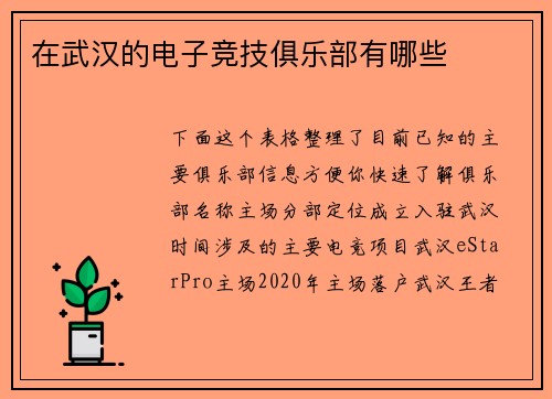 在武汉的电子竞技俱乐部有哪些